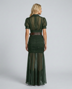 Vestido largo plisado de invitada con solapas y botones para mujer