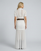 Vestido largo plisado de invitada con solapas y botones para mujer