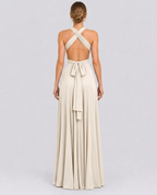 Vestido largo cruzado de invitada de boda con cuello halter