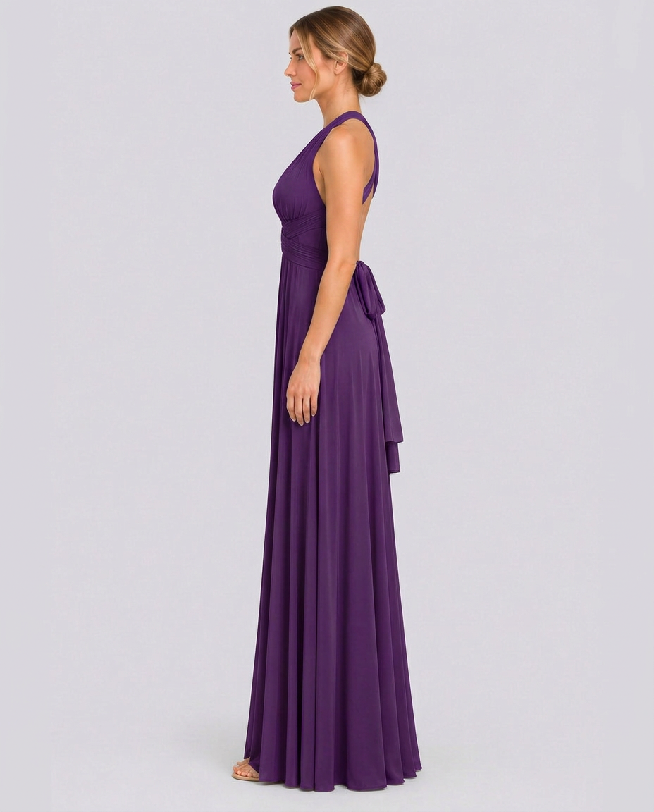 Vestido largo cruzado de invitada de boda con cuello halter