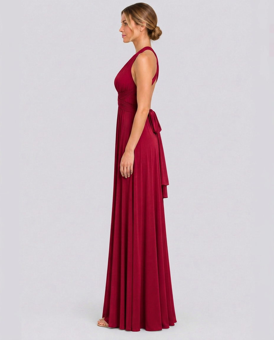 Vestido largo cruzado de invitada de boda con cuello halter