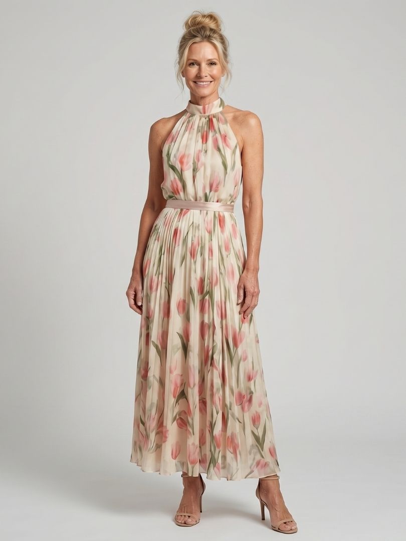 Aurelle | Vestido Midi Halter Estampado Floral