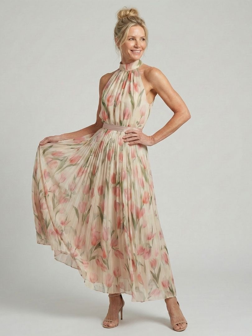Aurelle | Vestido Midi Halter Estampado Floral