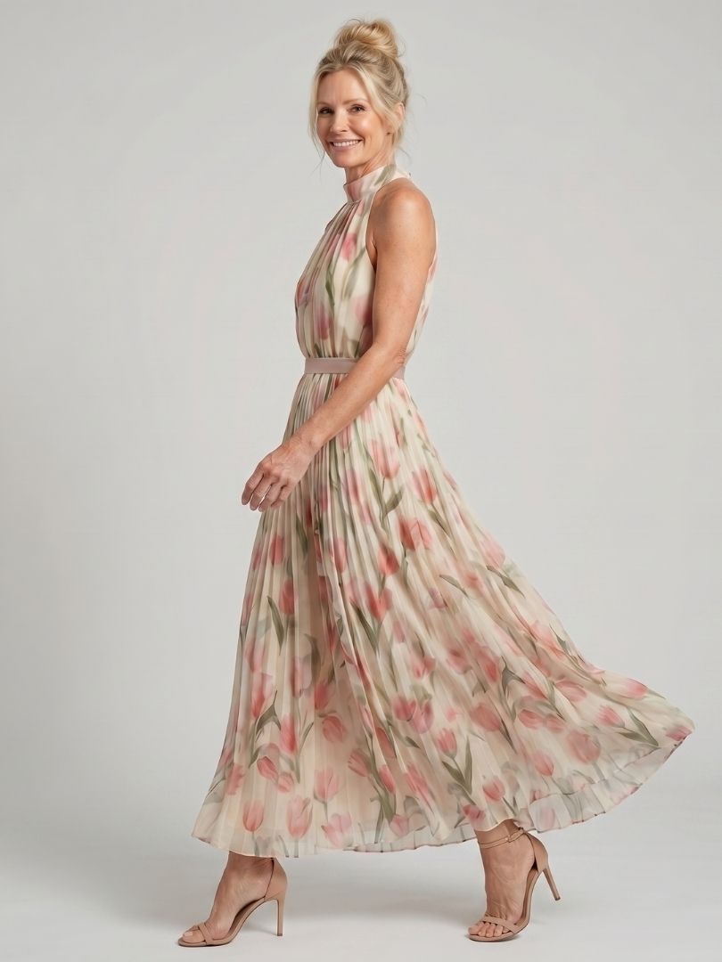 Aurelle | Vestido Midi Halter Estampado Floral