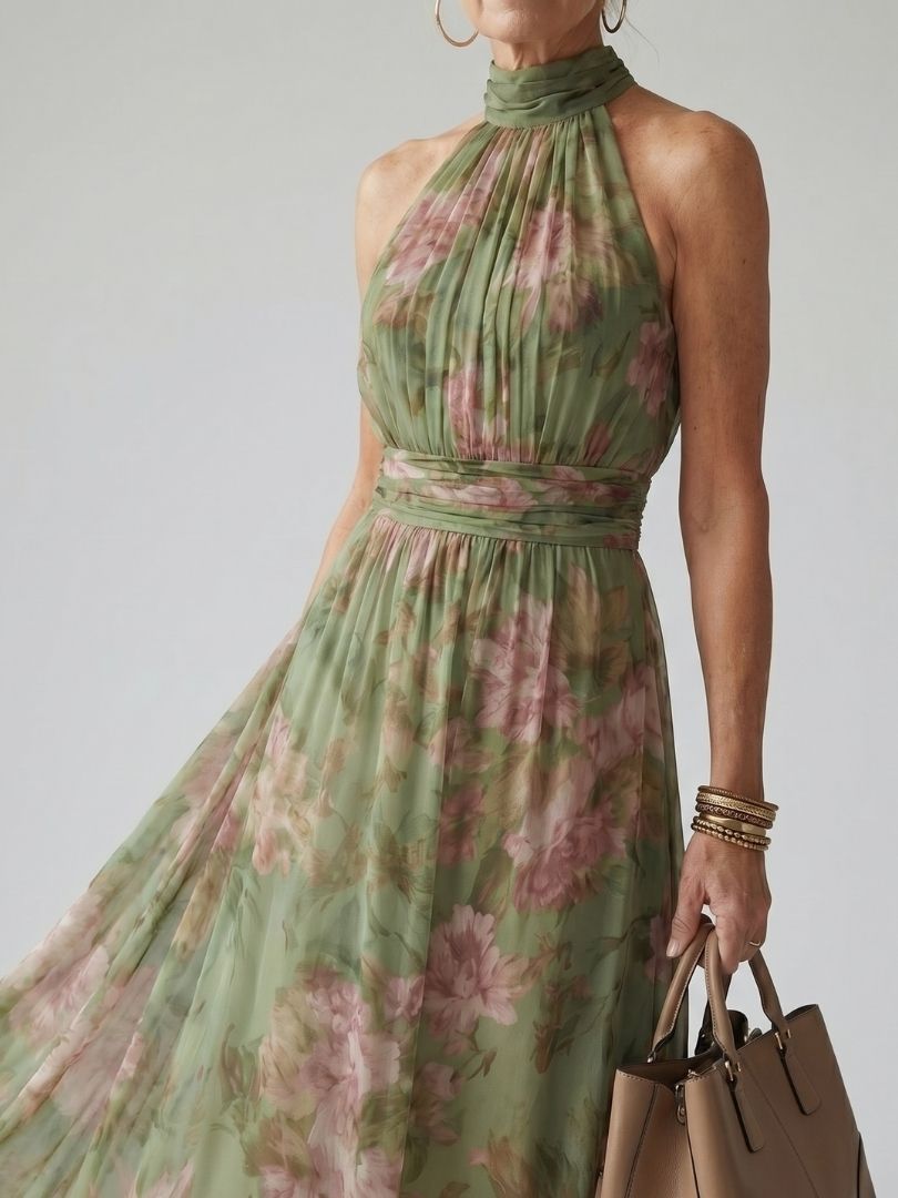 Mirelle | Vestido Midi Halter Fruncido