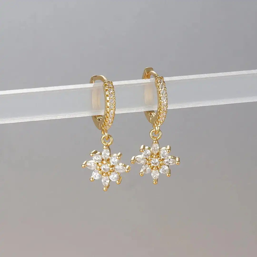 Pendientes Colgantes Clásicos de Cristal con Copo de Nieve