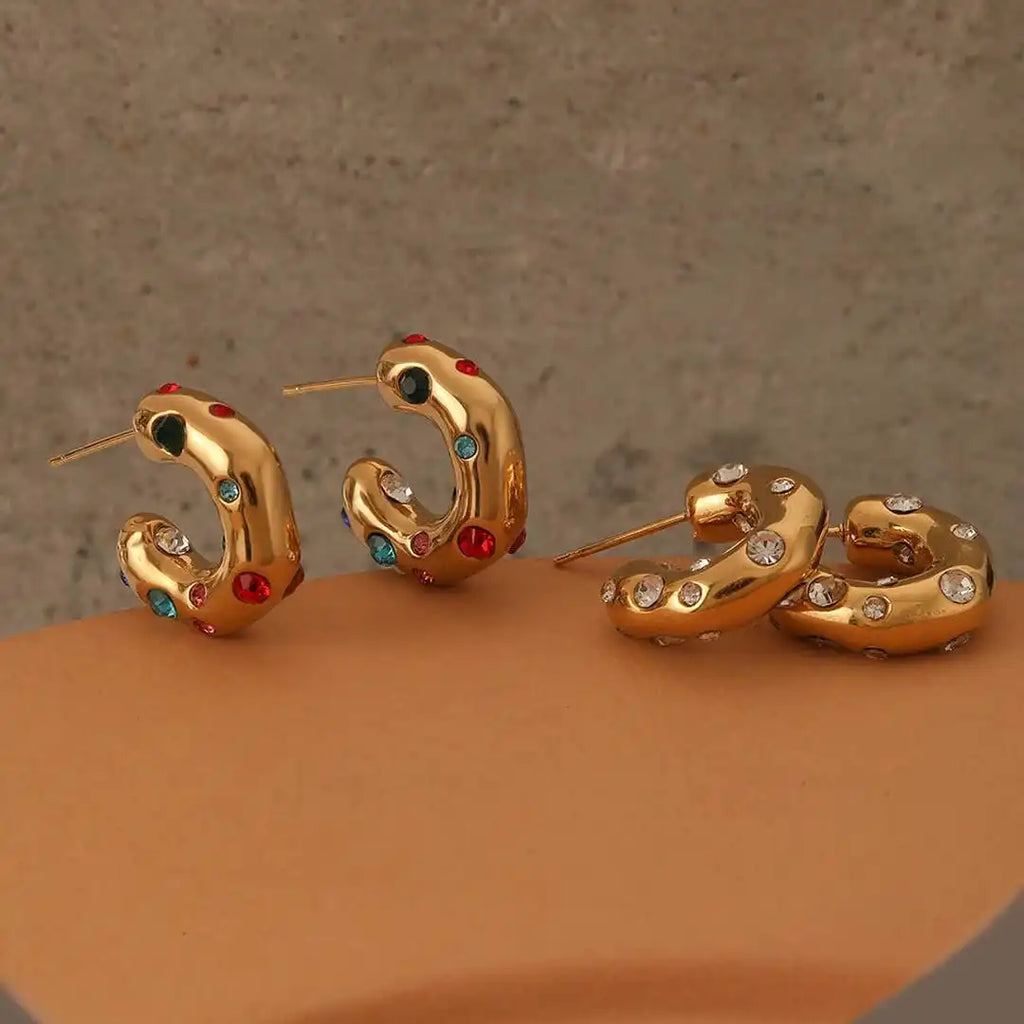 Pendientes de Aro Circulares Brillantes de Circón en Oro