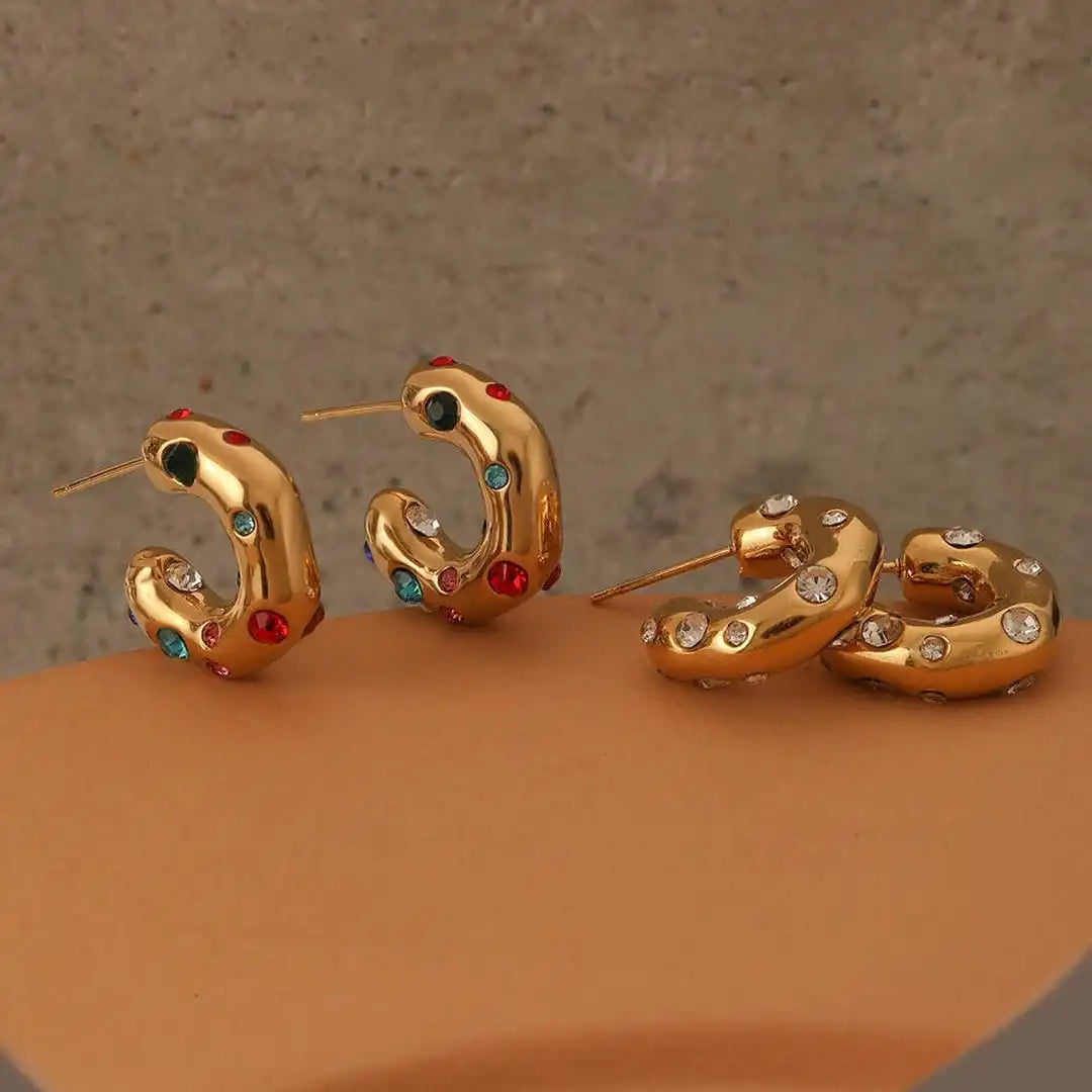 Pendientes de Aro Circulares Brillantes de Circón en Oro