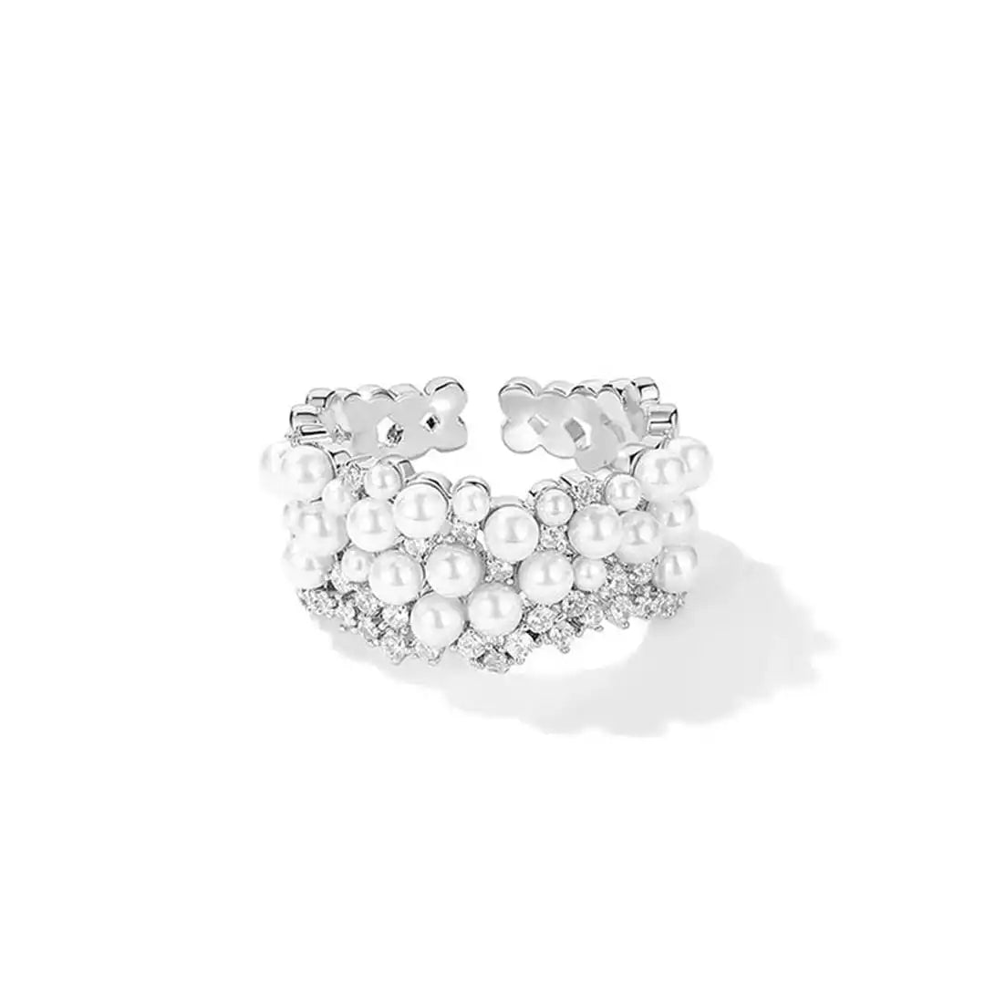 Anillo Vintage Ajustable de Perla y Circonita