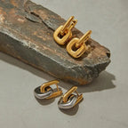 Pendientes Ovalados Minimalistas Bicolor en Oro