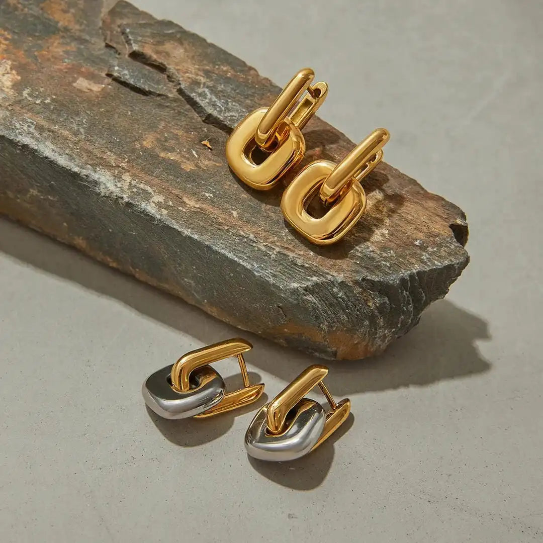 Pendientes Ovalados Minimalistas Bicolor en Oro