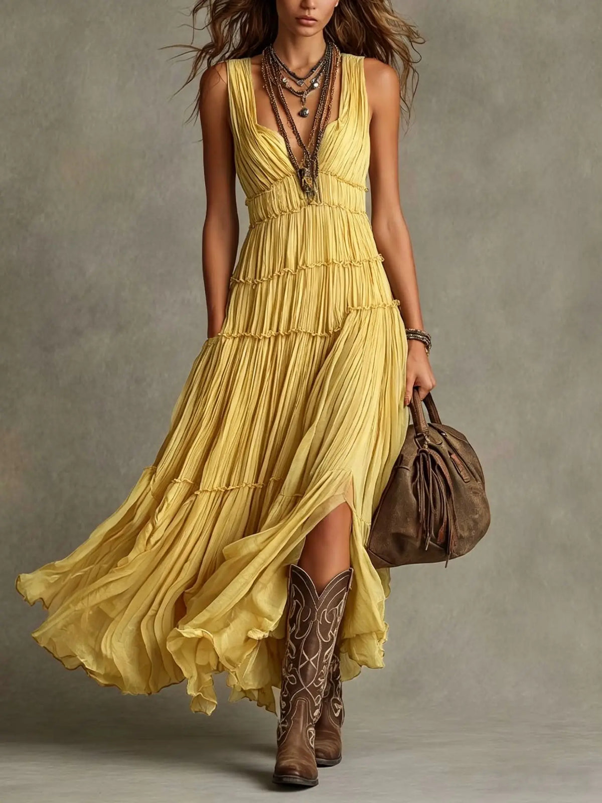 Iris™ | Vestido Maxi Plisado por Capas