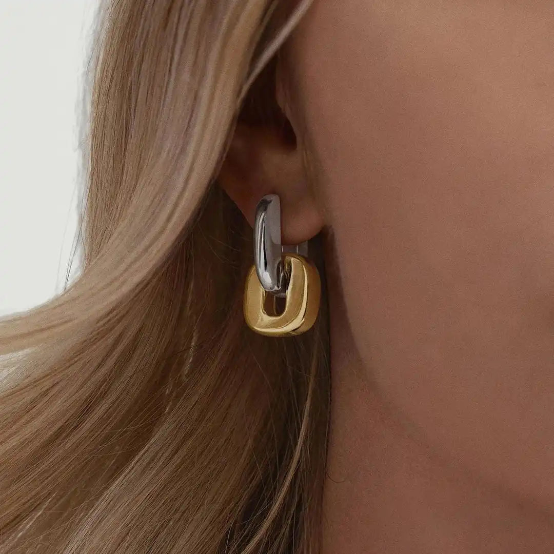 Pendientes Ovalados Minimalistas Bicolor en Oro