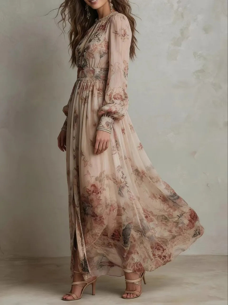 Rosalind™ | Vestido Maxi Plisado con Estampado Floral Vintage