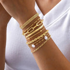 Conjunto de Pulseras Apilables con Perla Dorada
