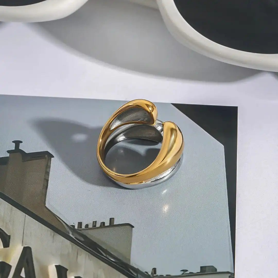 Anillo Apilable Bicolor de Oro y Plata