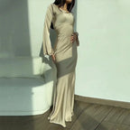 Elegante vestido largo de manga larga de invitada de boda y fiesta | Maxi