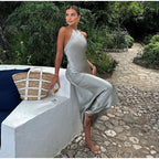 Elegante vestido largo sin mangas de invitada de boda y fiesta con tirantes finos | Maxi