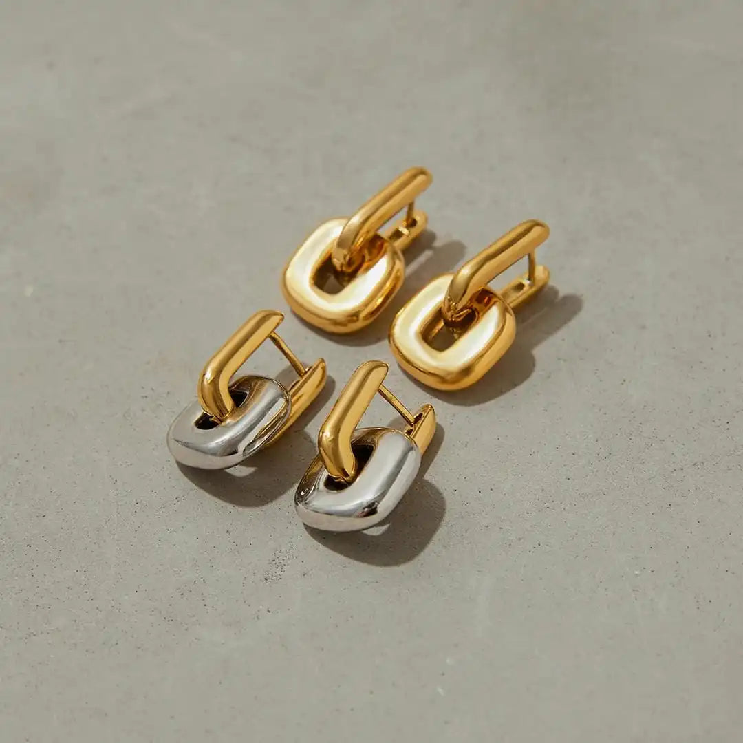 Pendientes Ovalados Minimalistas Bicolor en Oro