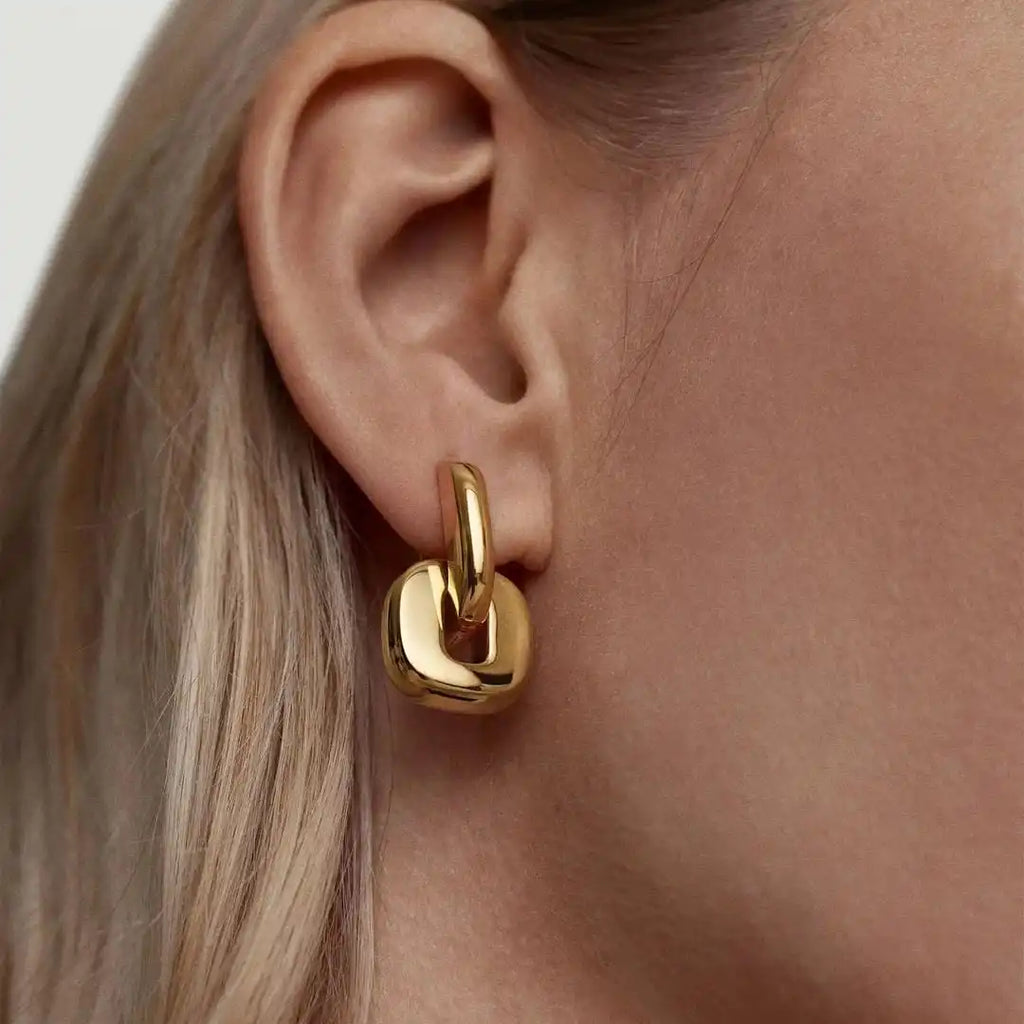 Pendientes Ovalados Minimalistas Bicolor en Oro