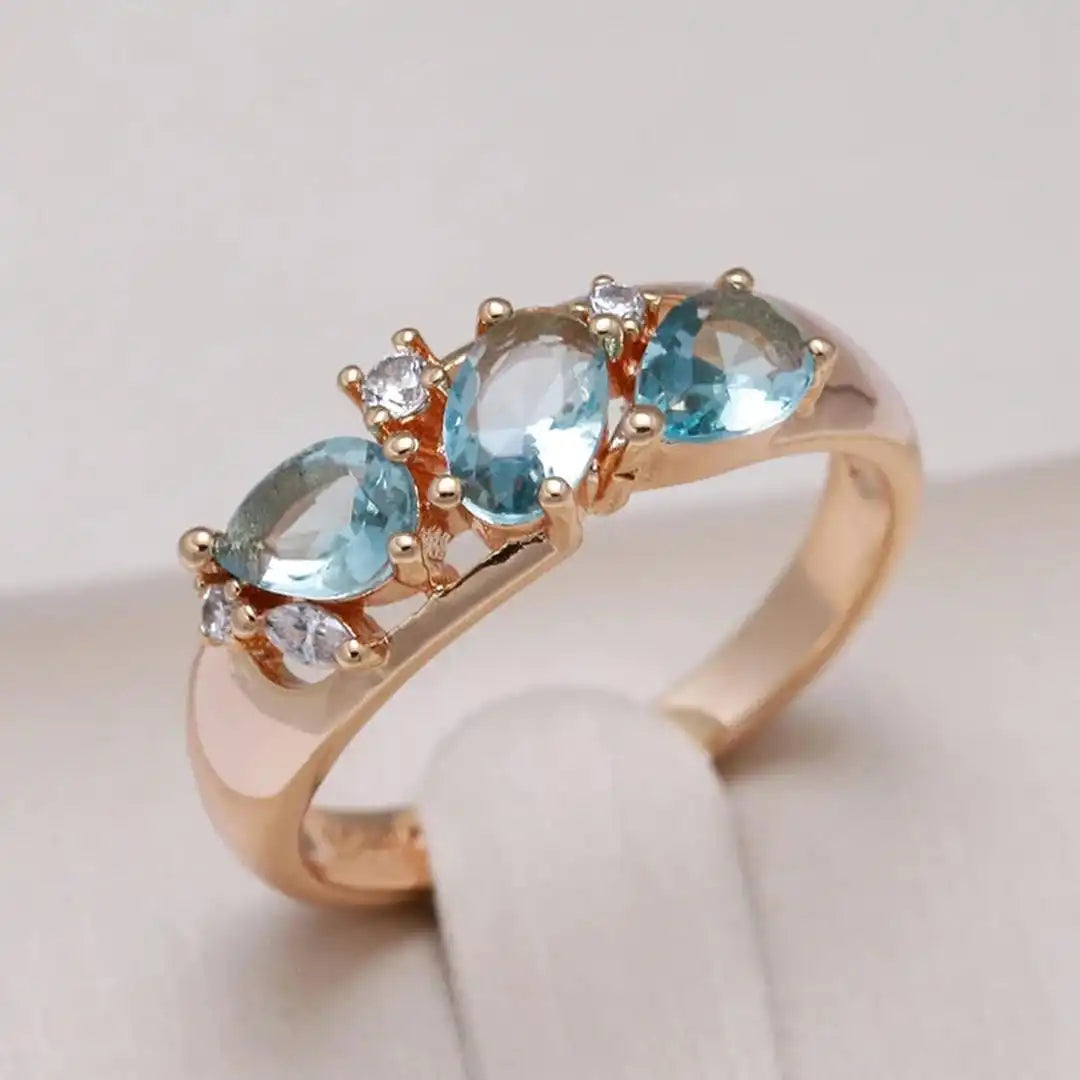 Anillo Vintage de Oro Rosa con Circón Azul