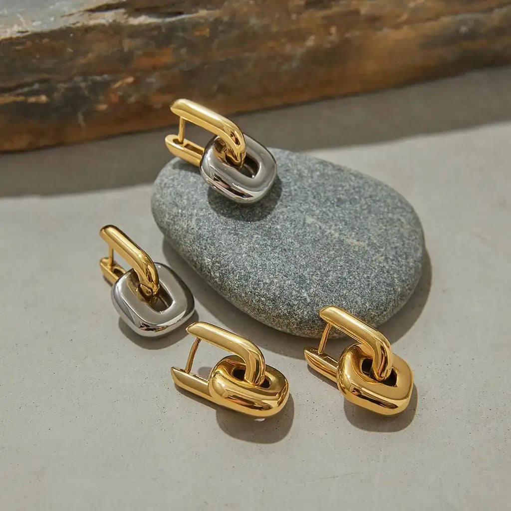 Pendientes Ovalados Minimalistas Bicolor en Oro
