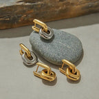 Pendientes Ovalados Minimalistas Bicolor en Oro