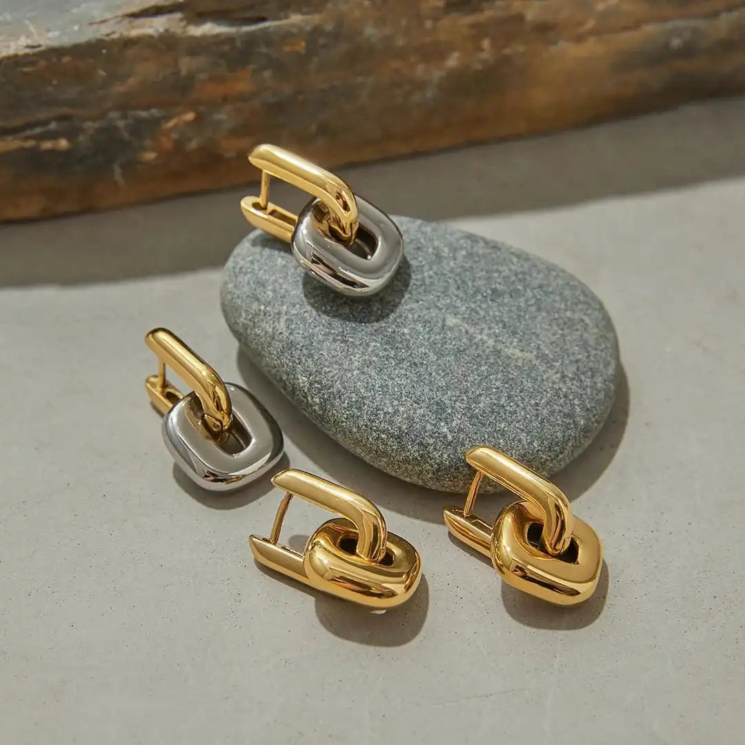 Pendientes Ovalados Minimalistas Bicolor en Oro