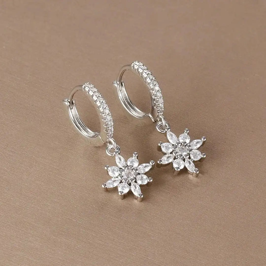 Pendientes Colgantes Clásicos de Cristal con Copo de Nieve