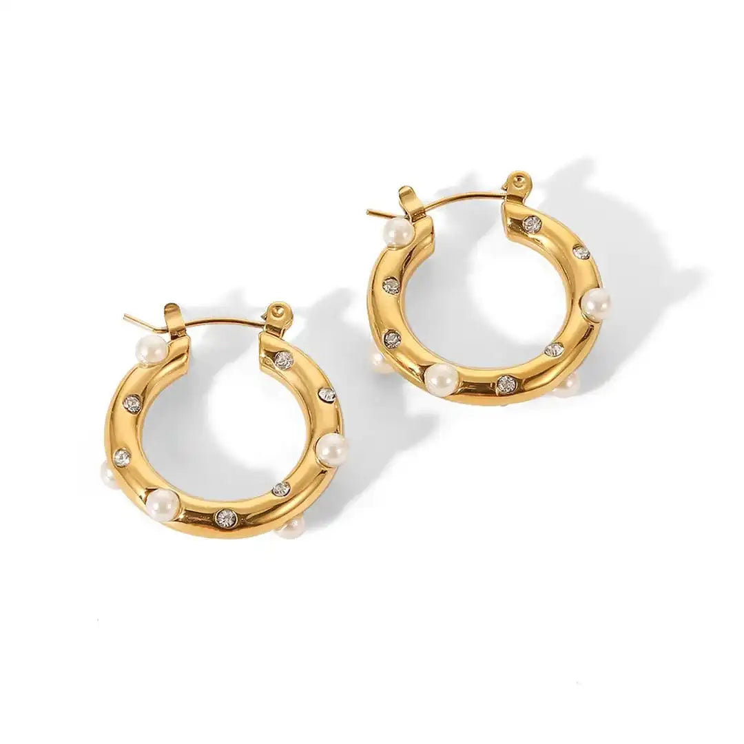 Pendientes de Aro Circulares Brillantes de Circón en Oro