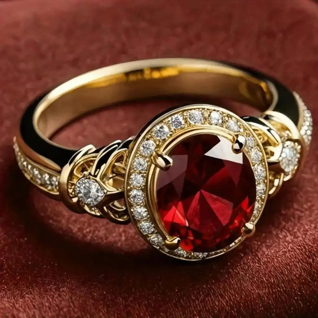Anillo Statement de Rubí con Halo y Nudo