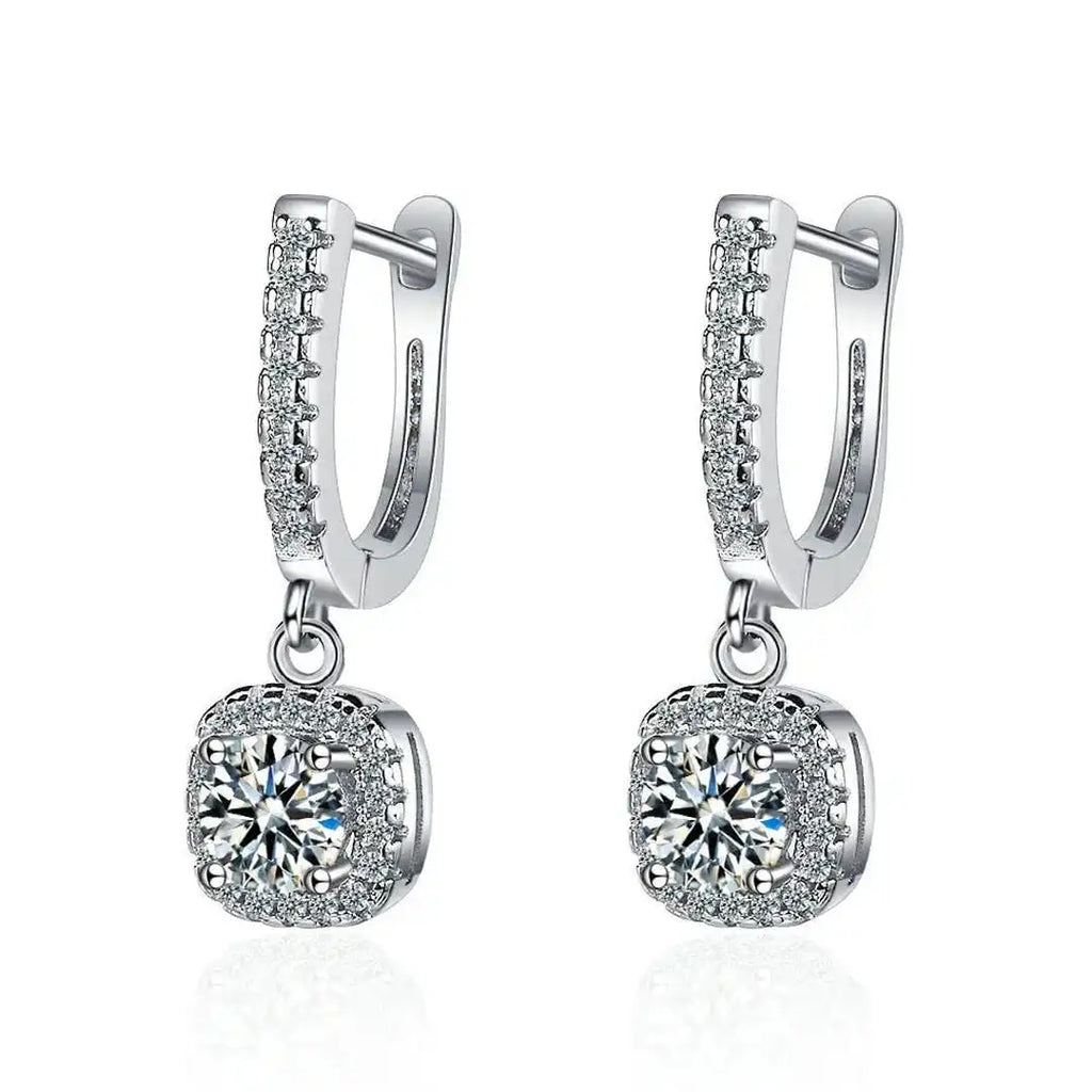 Pendientes Clásicos de Piedra en Oro Blanco