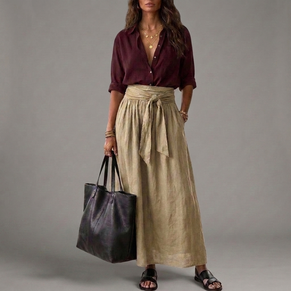SAHARA | Conjunto de Dos Piezas: Top Negro y Falda Midi Verde Oliva