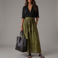 SAHARA | Conjunto de Dos Piezas: Top Negro y Falda Midi Verde Oliva
