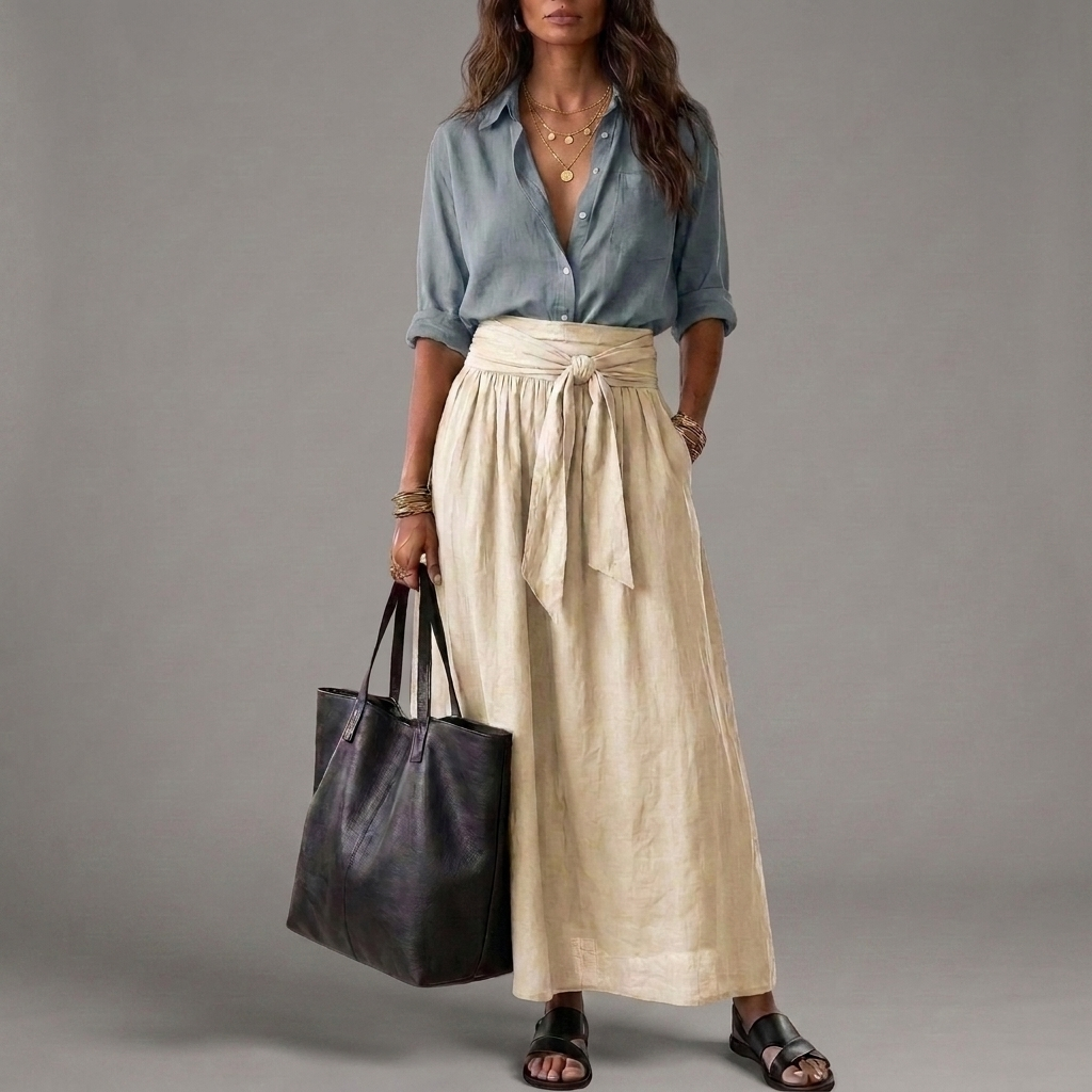 SAHARA | Conjunto de Dos Piezas: Top Negro y Falda Midi Verde Oliva