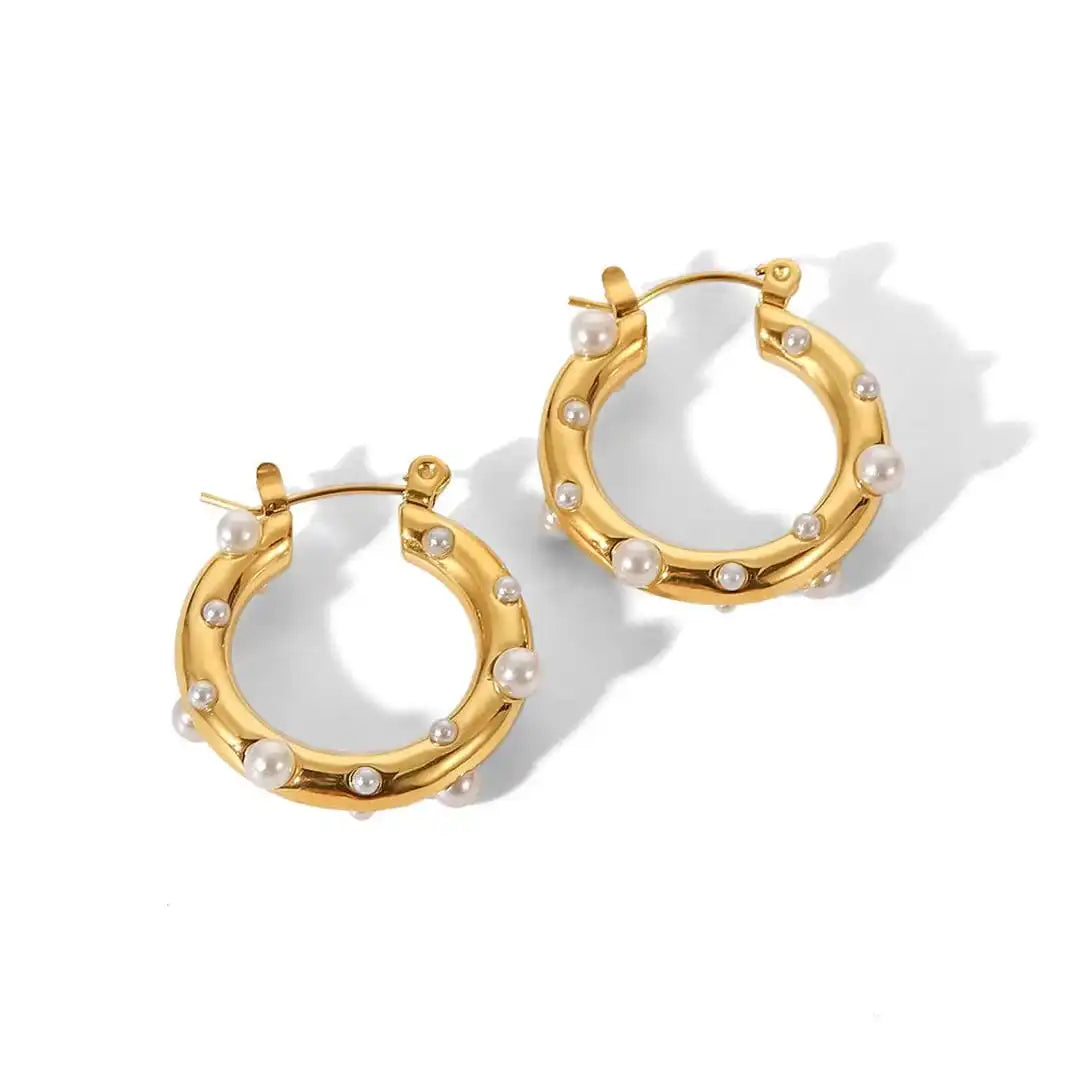 Pendientes de Aro Circulares Brillantes de Circón en Oro