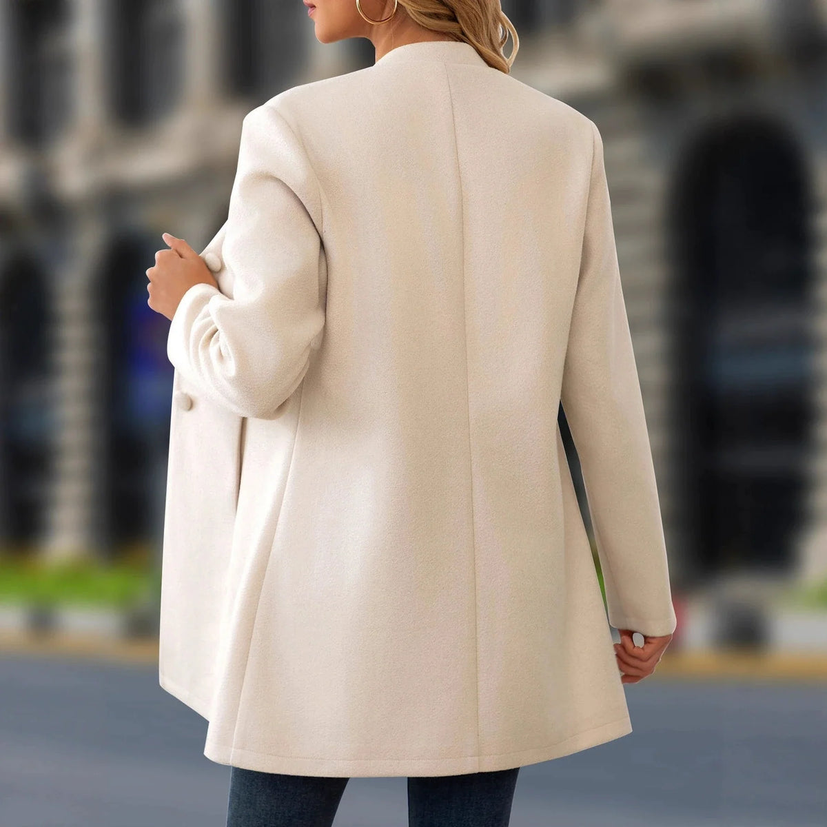 Vivienne | Abrigo Largo Efecto Tweed con Cuello Alto
