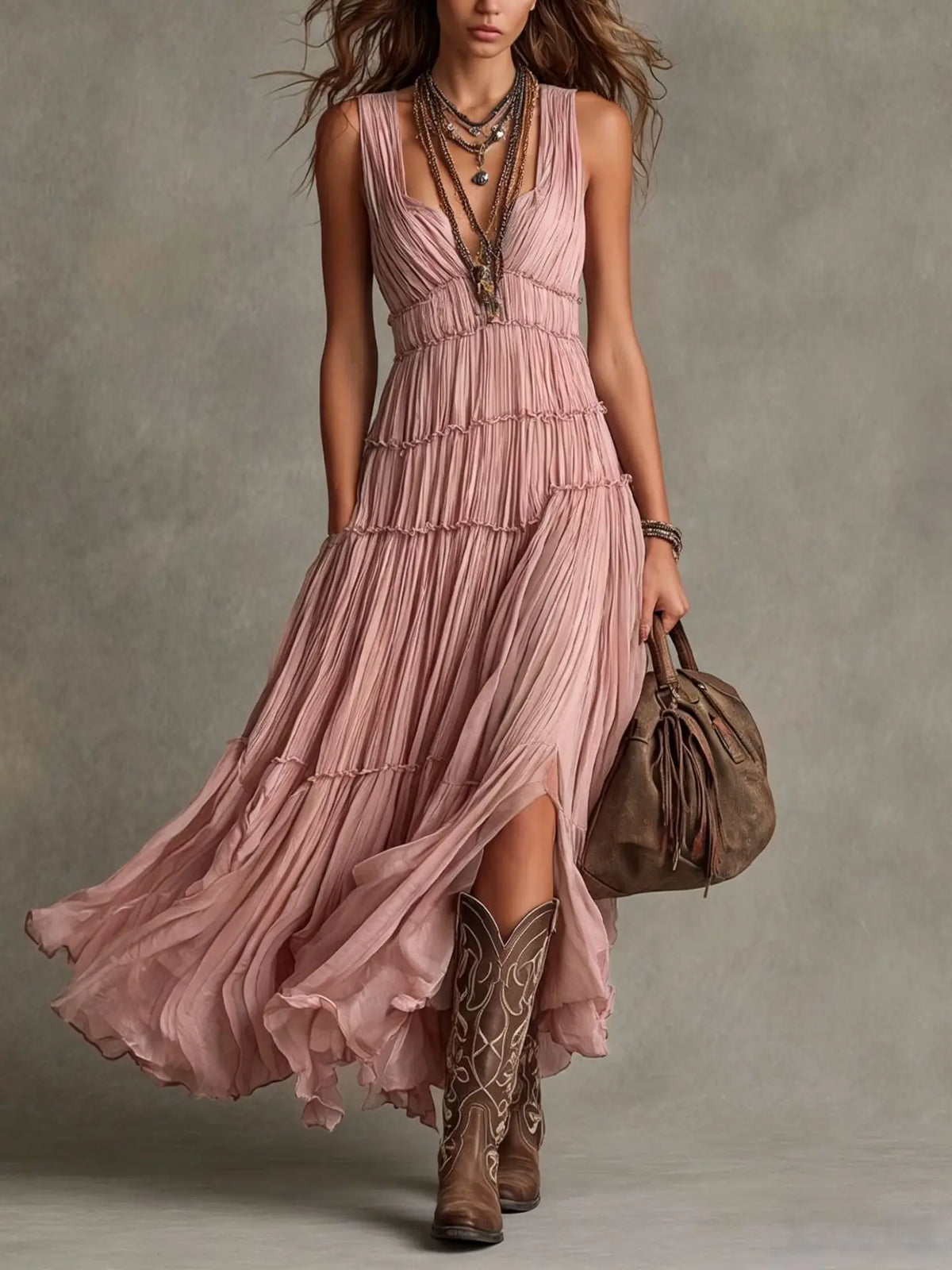 Iris™ | Vestido Maxi Plisado por Capas