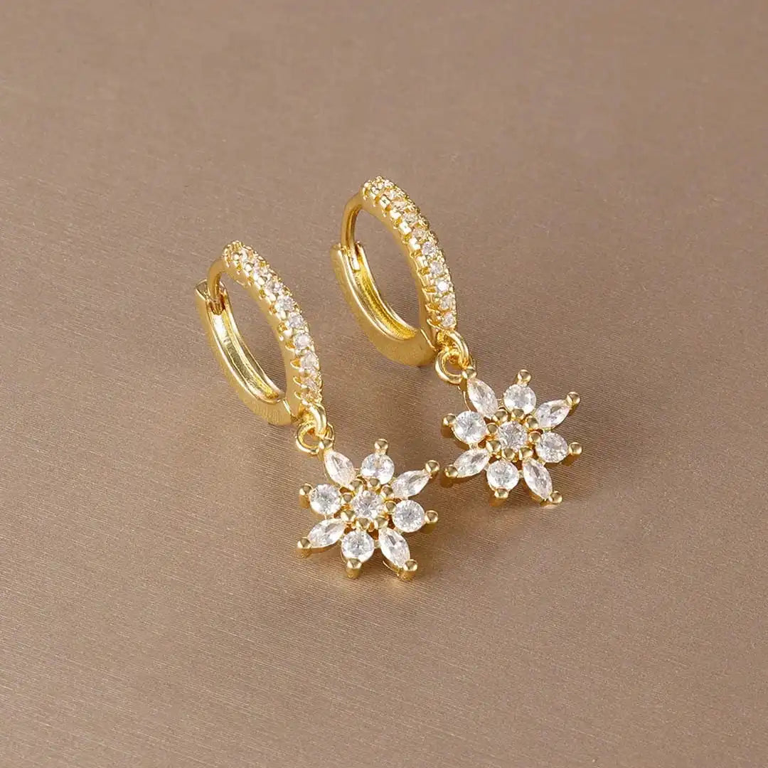 Pendientes Colgantes Clásicos de Cristal con Copo de Nieve