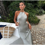 Elegante vestido largo sin mangas de invitada de boda y fiesta con tirantes finos | Maxi