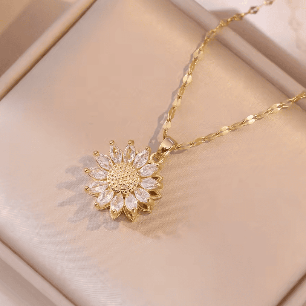 Conjunto de Collar y Pendientes Girasol de Circonita en Plata