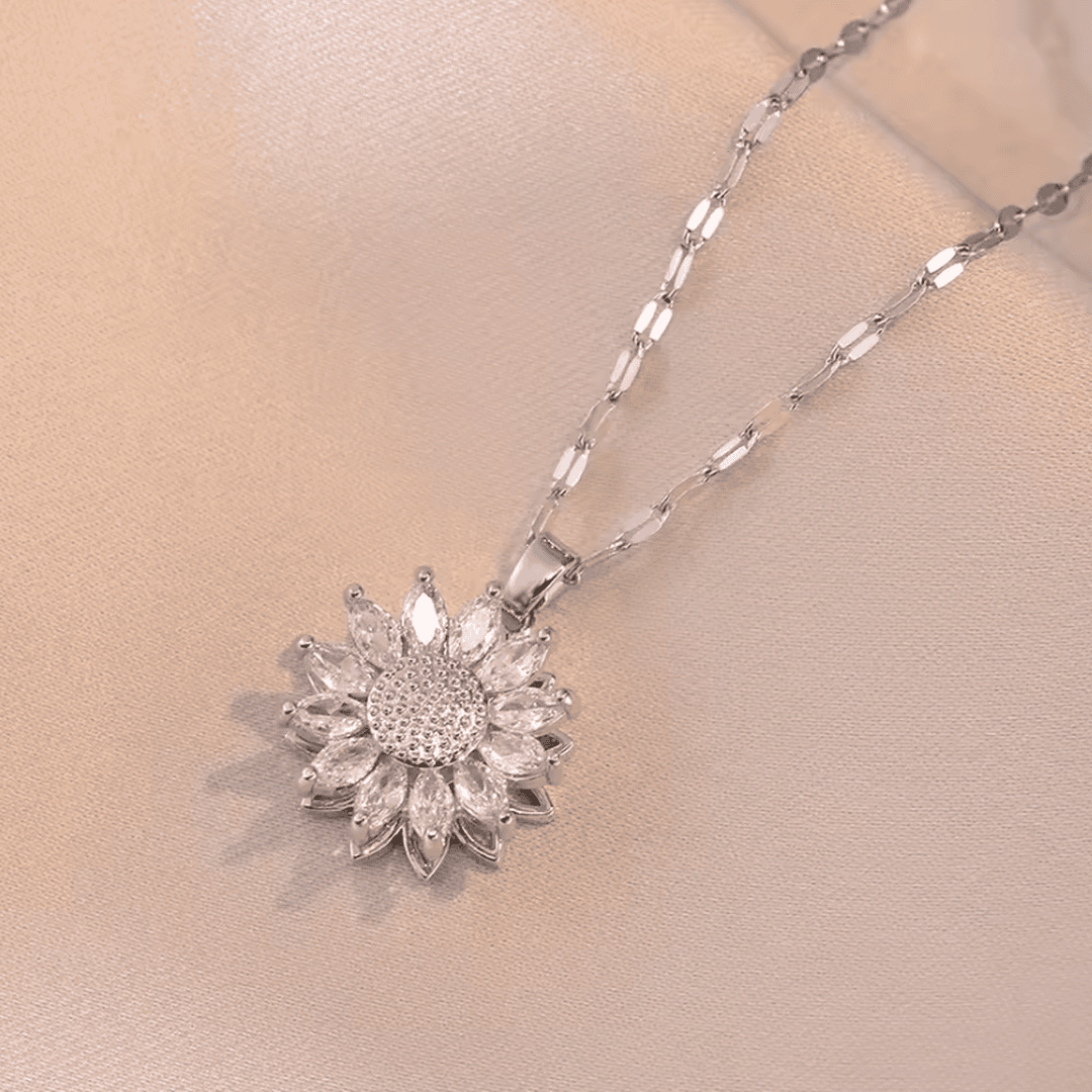 Conjunto de Collar y Pendientes Girasol de Circonita en Plata