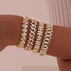 Set de Pulseras Ajustables Gruesas de Circonita en Oro