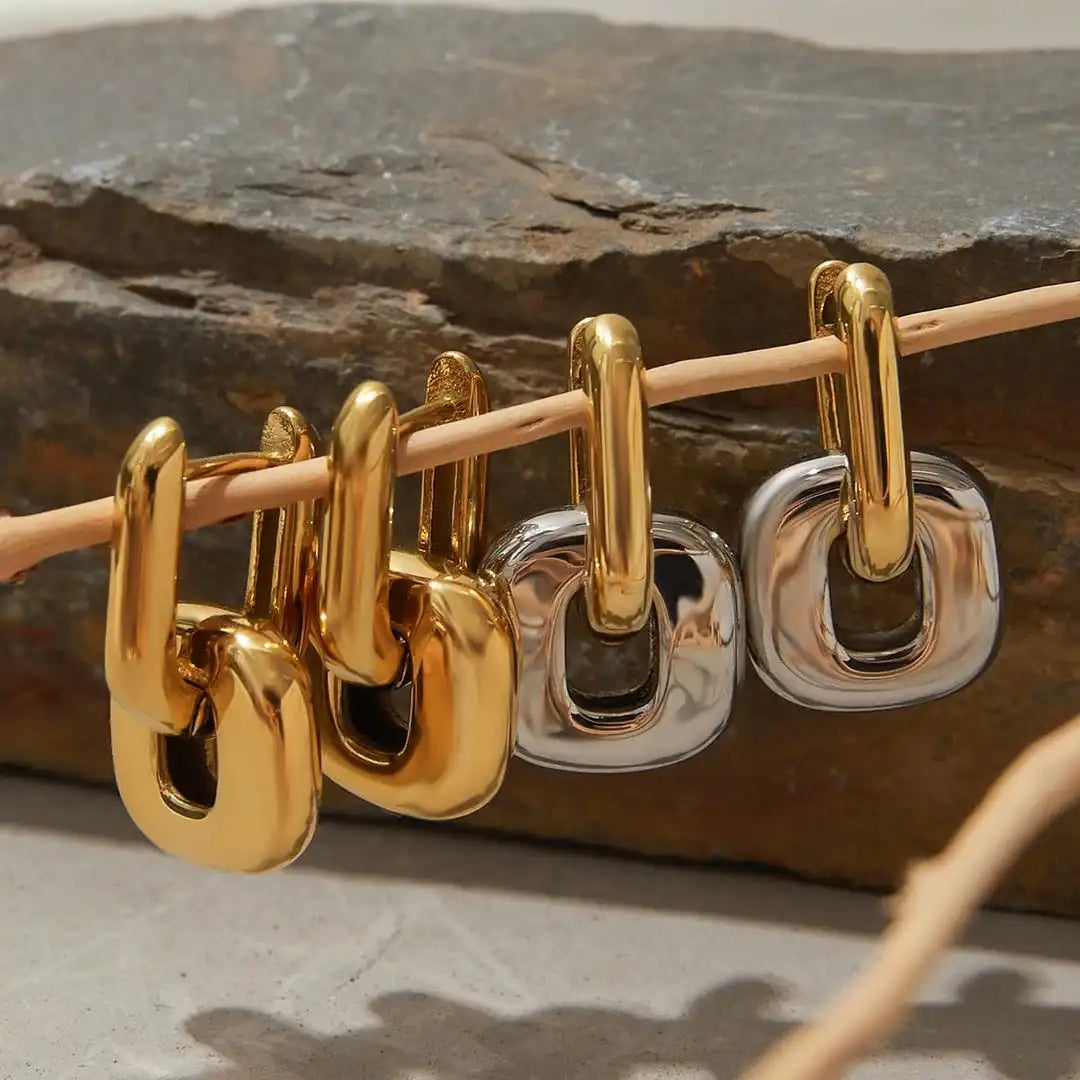 Pendientes Ovalados Minimalistas Bicolor en Oro