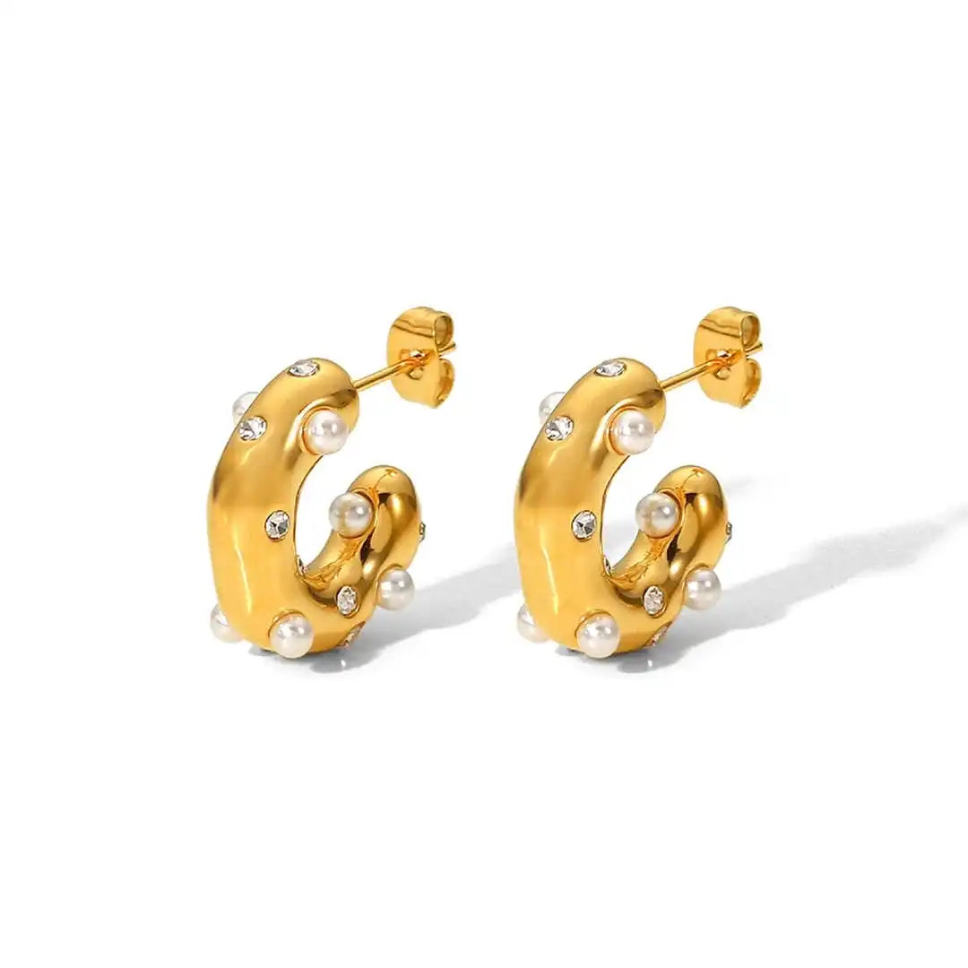 Pendientes de Aro Circulares Brillantes de Circón en Oro