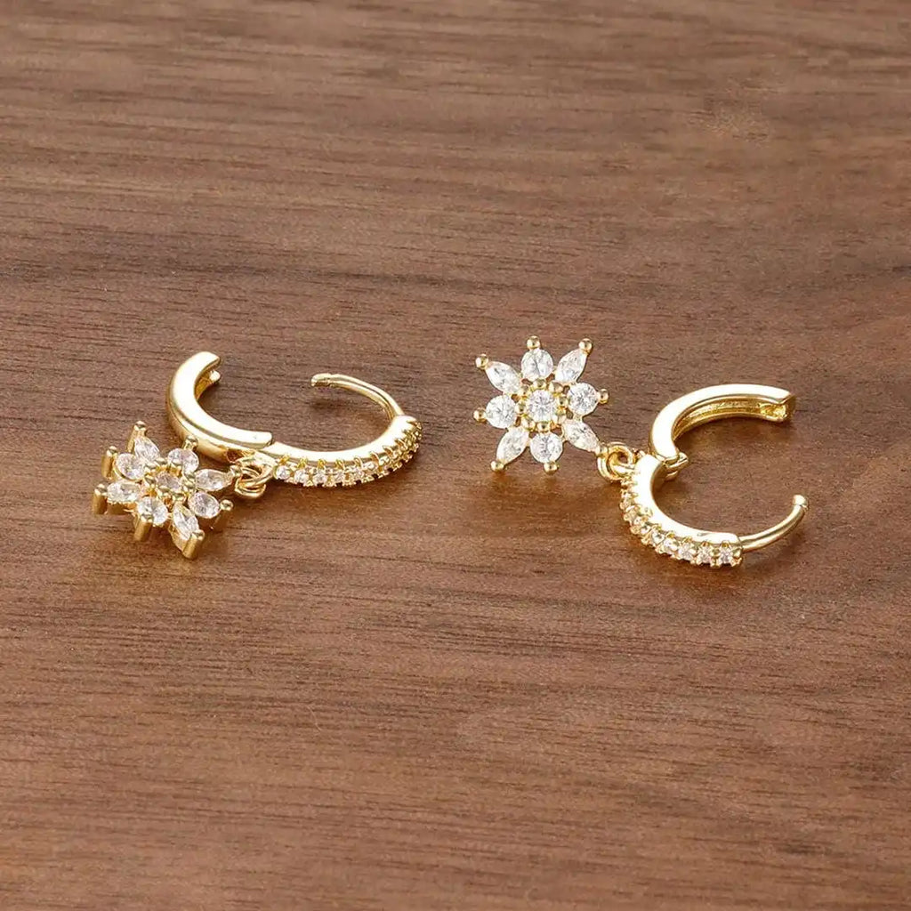 Pendientes Colgantes Clásicos de Cristal con Copo de Nieve
