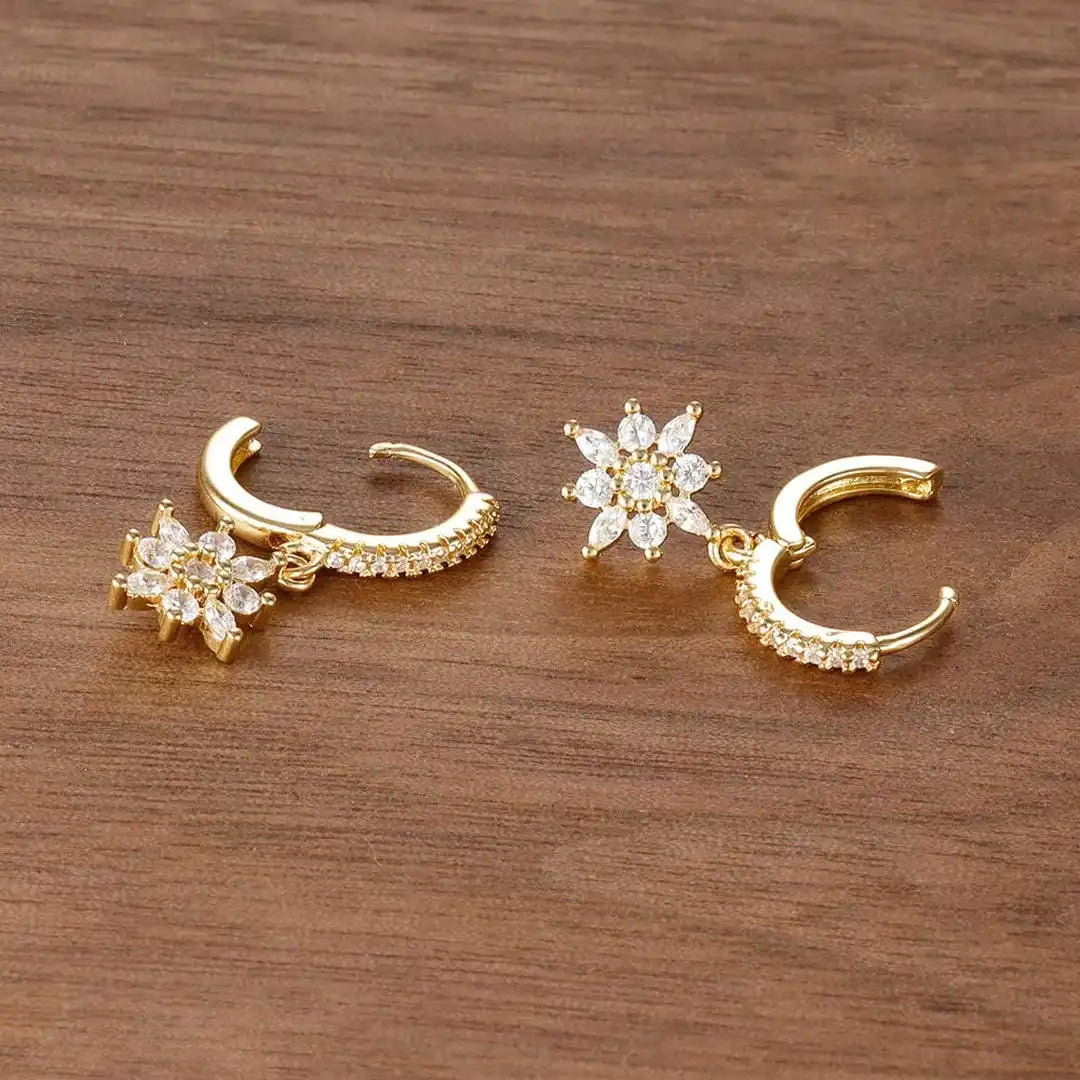 Pendientes Colgantes Clásicos de Cristal con Copo de Nieve