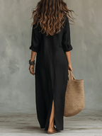 Mia | Vestido Maxi Largo Negro con Botones