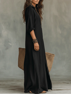 Mia | Vestido Maxi Largo Negro con Botones