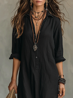 Mia | Vestido Maxi Largo Negro con Botones